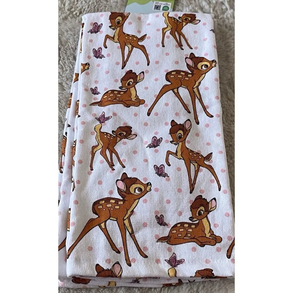 Set Of 2 Disney Bambi And Butterflies Kitchen Towels 18” X 28” Cotton NEW‎